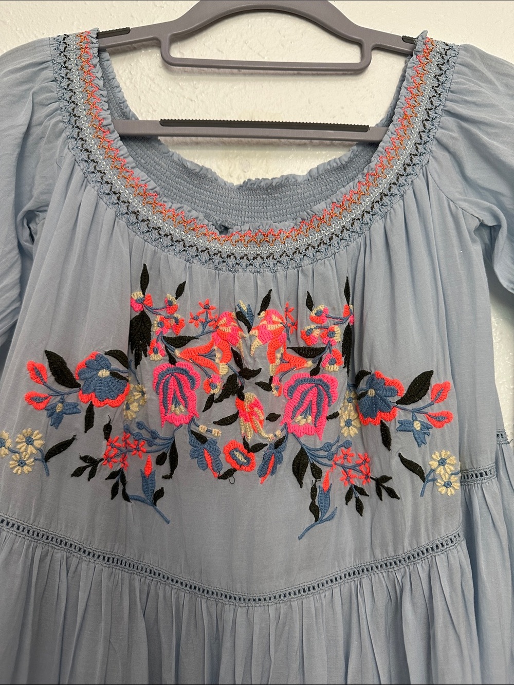 Free People Tiered Embroidered Peasant Mini Dress - Picture 2 of 8